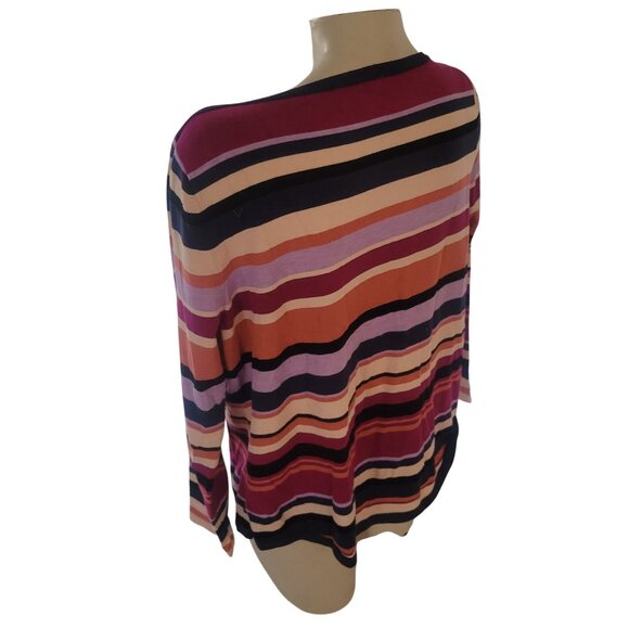 Chicos Womens 2P Multicolor Striped Long-Sleeve‎ Scoop Neck Top - Picture 4 of 7